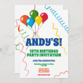 バルーンカラフルハッピー12th誕生日パーティー 招待状 (正面/裏面)