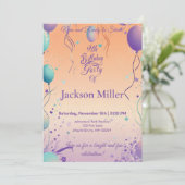 バルーンカラフルバースデーパーティー&かわいいライオン 招待状 (スタンド正面)