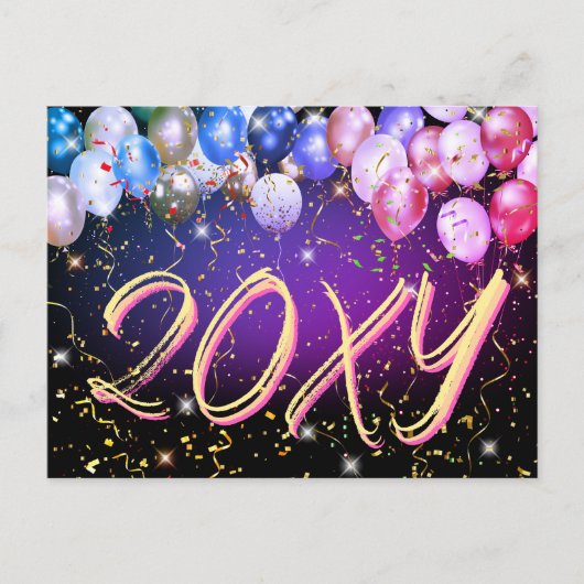 バルーンカラフルフェスティバル紙吹雪新年おめでとう シーズンポストカード (正面)