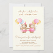 バルーンカラフルベツインガールズジョイント誕生日 招待状 (正面)