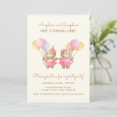 バルーンカラフルベツインガールズジョイント誕生日 招待状 (スタンド正面)