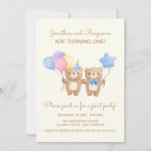 バルーンカラフルベツインボーイズ誕生日 招待状 (正面)