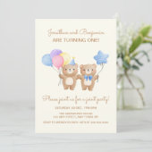 バルーンカラフルベツインボーイズ誕生日 招待状 (スタンド正面)