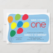 バルーンカラフルボーイズ1st誕生日パーティー 招待状 (正面)