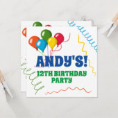 バルーンカラフル付きハッピーバースデー招待状 カード (正面/裏面インサイチュ)