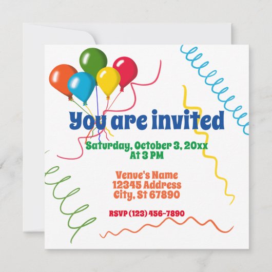 バルーンカラフル付きハッピーバースデー招待状 カード (裏面)