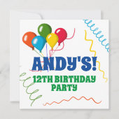 バルーンカラフル付きハッピーバースデー招待状 カード (正面)
