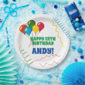 バルーンカラフル付きハッピーバースデー ペーパープレート (パーティー)