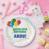 バルーンカラフル付きハッピーバースデー ペーパープレート (パーティー)