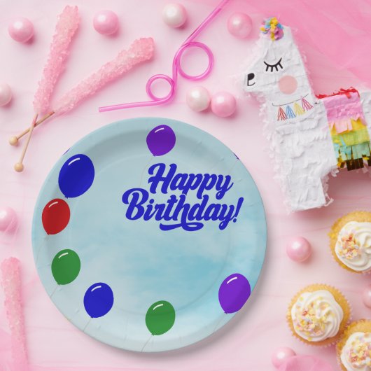 バルーンカラフル付きフェスティバルハッピーバースデー ペーパープレート (パーティー)