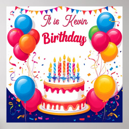 バルーンカラフル付き誕生祝い ポスター (正面)