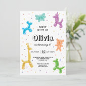 バルーンカラフル動物の誕生日パーティー、任意の年齢 招待状 (スタンド正面)