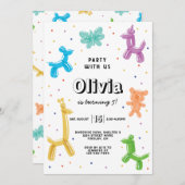 バルーンカラフル動物の誕生日パーティー、任意の年齢 招待状 (正面/裏面)