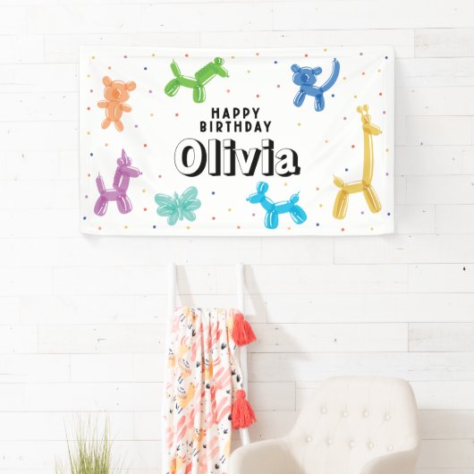 バルーンカラフル動物、任意の年齢ハッピーバースデー 横断幕 (インサイチュ)
