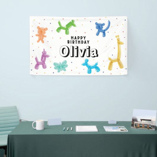 バルーンカラフル動物、任意の年齢ハッピーバースデー 横断幕 (トレードショー)