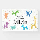 バルーンカラフル動物、任意の年齢ハッピーバースデー 横断幕 (横)