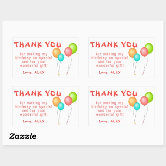 バルーンカラフル子供の誕生日ありがとう 長方形シール (シート)