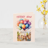 バルーンカラフル子供の誕生日写真ありがとう カード (黄色い花)