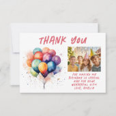バルーンカラフル子供の誕生日写真 サンキューカード (正面)