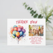 バルーンカラフル子供の誕生日写真 サンキューカード (スタンド正面)
