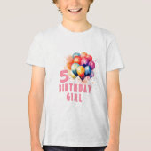 バルーンカラフル水彩誕生日女の子 トライブレンドＴシャツ (正面)