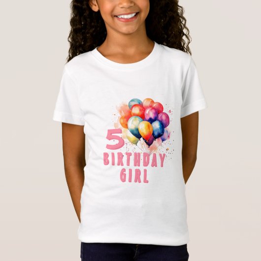 バルーンカラフル水彩誕生日女の子 Tシャツ (正面)