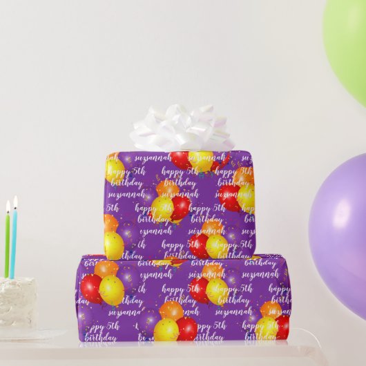 バルーンカラフル誕生日テンプレートメッセージ ラッピングペーパー (パーティーギフト)