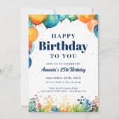 バルーンカラフル誕生日パーティーへの招待 招待状 (正面)