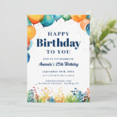 バルーンカラフル誕生日パーティーへの招待 招待状 (スタンド正面)