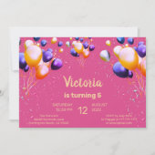 バルーンカラフル誕生日パーティーへの招待 招待状 (正面)
