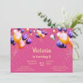 バルーンカラフル誕生日パーティーへの招待 招待状 (スタンド正面)