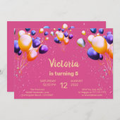 バルーンカラフル誕生日パーティーへの招待 招待状 (正面/裏面)