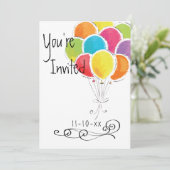 バルーンカラフル誕生日パーティーへの招待 招待状 (スタンド正面)