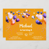 バルーンカラフル誕生日パーティーへの招待 招待状 (正面/裏面)