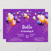 バルーンカラフル誕生日パーティーへの招待 招待状 (正面/裏面)