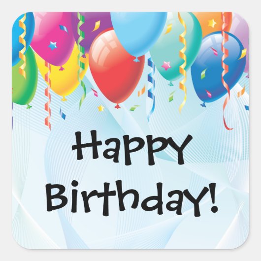 バルーンカラフル誕生日パーティーステッカー スクエアシール (正面)
