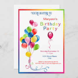 バルーンカラフル誕生日パーティー 招待状