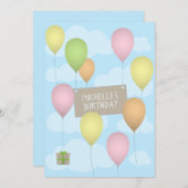 バルーンカラフル誕生日フラットグリーティングカード (正面/裏面)