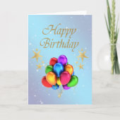 バルーンカラフル金ゴールド星ハッピーバースデー カード (正面)