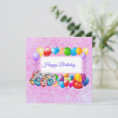 バルーンカラフル、ピンク誕生日 カード (スタンド正面)