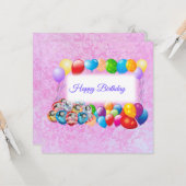 バルーンカラフル、ピンク誕生日 カード (正面/裏面インサイチュ)