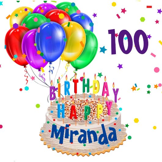 バルーンカラフルAGE 100誕生日名を追加 ラッピングペーパー