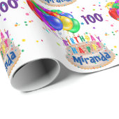 バルーンカラフルAGE 100誕生日名を追加 ラッピングペーパー (ロールコーナー)