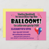 バルーンカワイイおもしろいポップ・アートの誕生日 招待状 (正面/裏面)