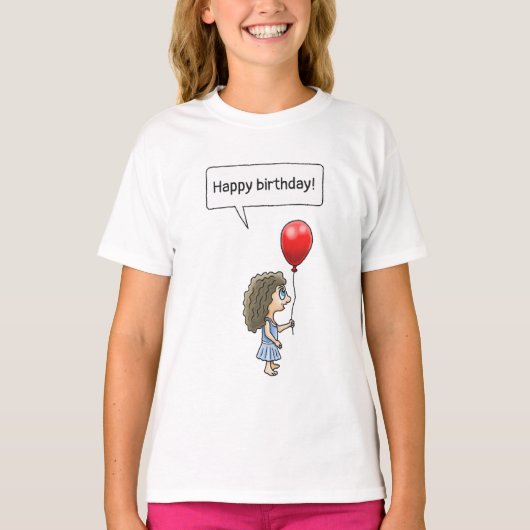 バルーンガールの誕生日おめでとう Tシャツ (正面)