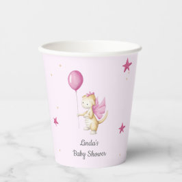 バルーンガールピンクの赤ちゃんシャワー付きかわいいドラゴン 紙コップ