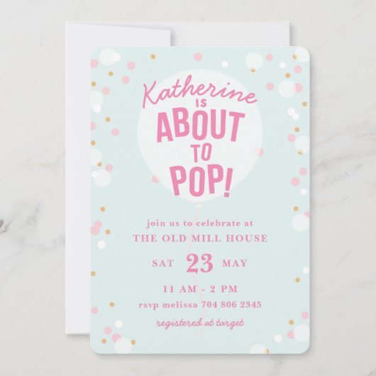 バルーンガールポップ・アートのベビーシャワー招待状へ シーズンカード (正面)