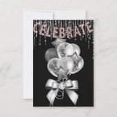 バルーンガール付きブラックとシルバーのピンクパーティー 招待状 (正面)