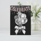 バルーンガール付きブラックとシルバーのピンクパーティー 招待状 (スタンド正面)