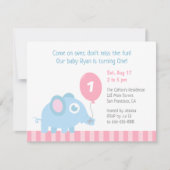 バルーンキッズ付き可愛い象ファースト誕生日 招待状 (正面)